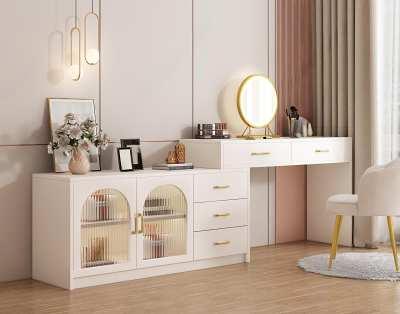 现代奶油风妆台妆椅组合3D模型下载